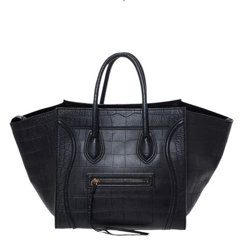 celine phantom bag black croc|Celine Phantom Bag Crocodile Embossed Leather Medium Black .